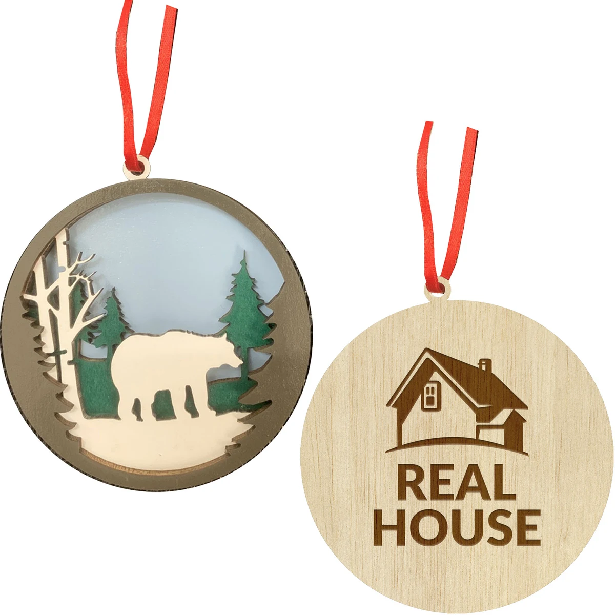 Layered Wood Ornament: Bear in Woods 1