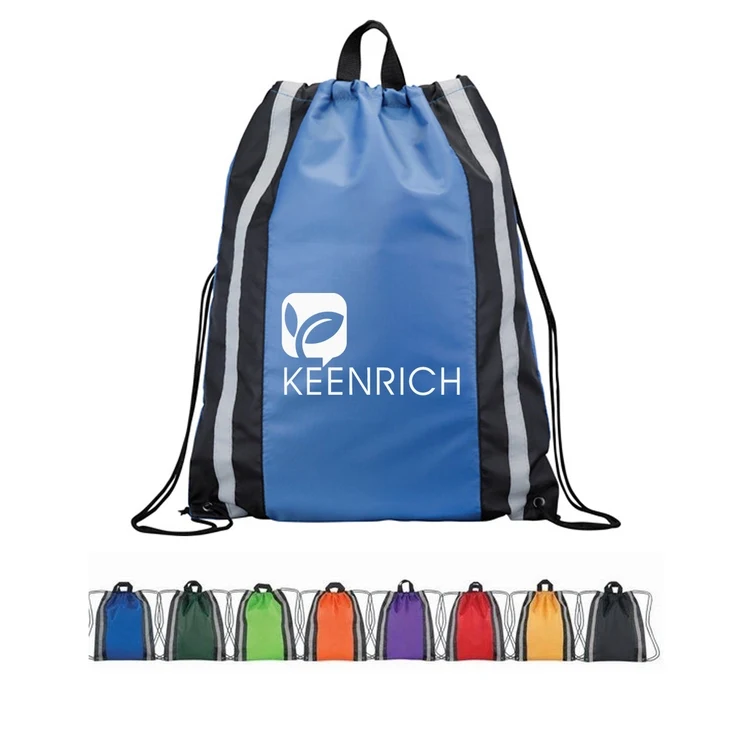 210D Hunting Reflective Drawstring Sport Backpack Bag With 1" Stripes, 1