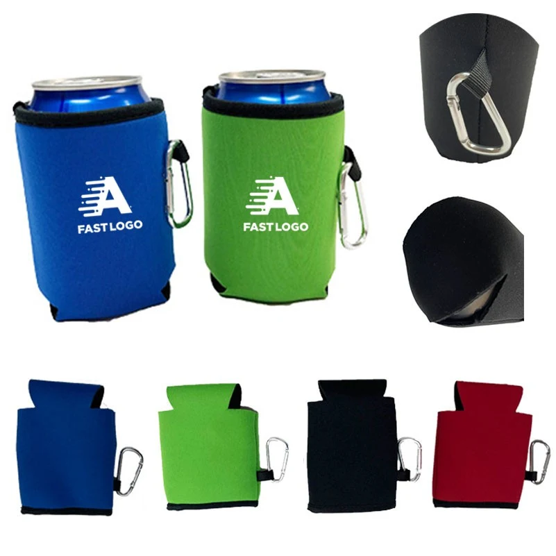 Neoprene Can Bottle Holder With Carabiner, custom koozie with logo imprint 1