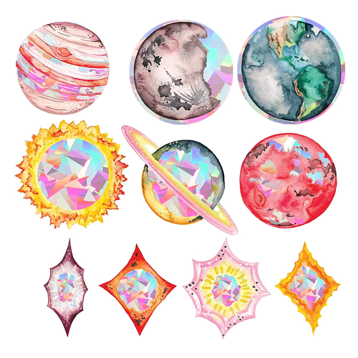 Window Decals - Space and Planet Sun Catchers - Holographic Rainbow Window Stickers 1