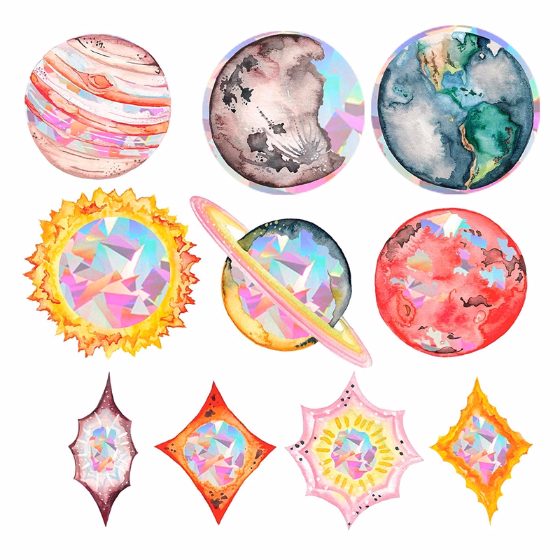 Window Decals - Space and Planet Sun Catchers - Holographic Rainbow Window Stickers