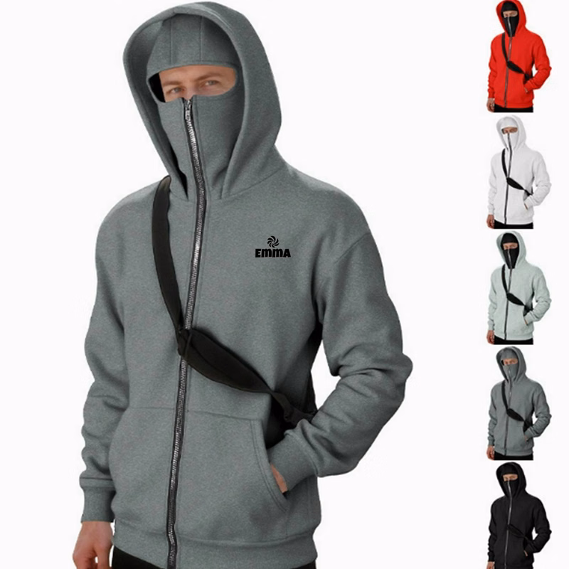 Men Double Layer Hooded Zip Sweatshirt Streetwear Jacket