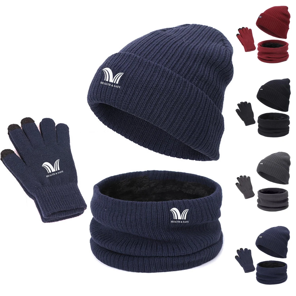 Knit Beanie Hat Neck Warmer Gloves Set 1