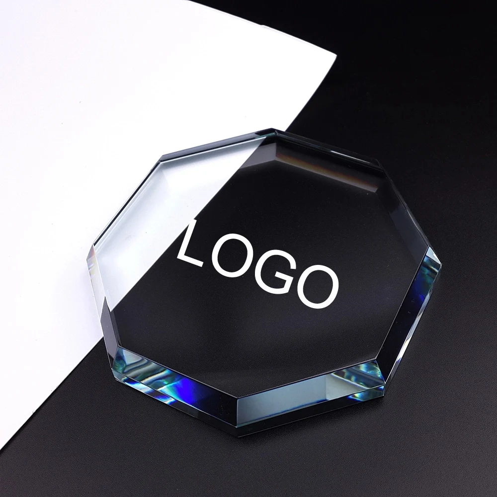 3D Crystal Octagon Clear Paperweight 1
