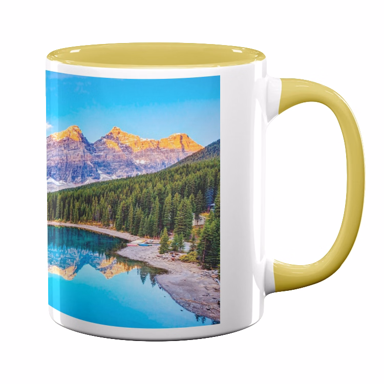 11oz Full Color Yellow Colored Handle Mug