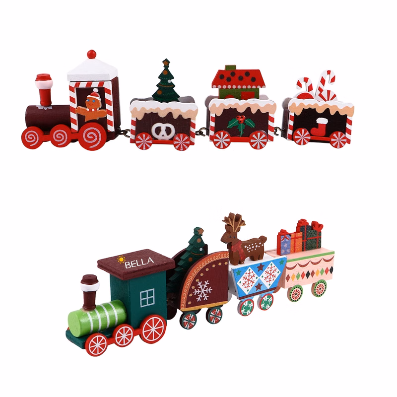 Happy Trees Wooden Christmas Train With Snowman