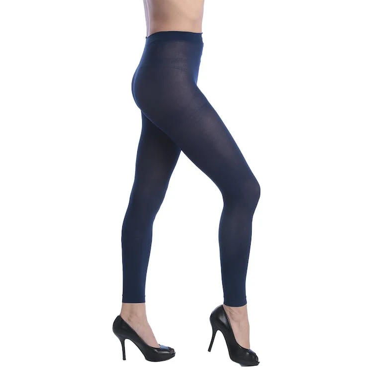Women's Opaque Control Top Footless Tights - Navy Queen Size 1