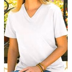 Embroidered LAT Ladies V-Neck White T-shirt