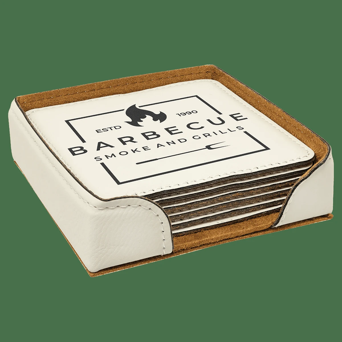 4" x 4" White Square Leatherette 6-Coaster Set 1