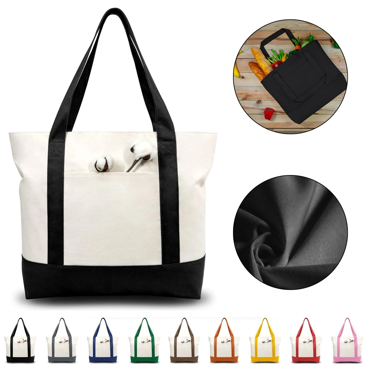 Canvas Tote Bag with an External Pocket and Zipper, custom tote bag with logo imprint 1