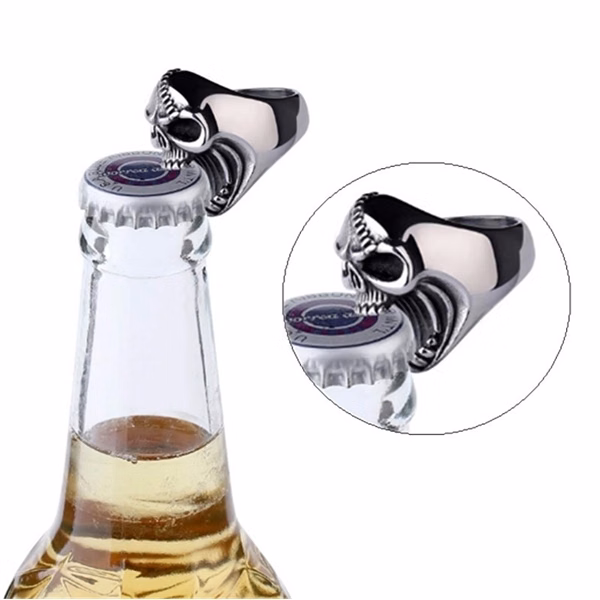Stainless Steel Biker Skull Ring Bottle Opener