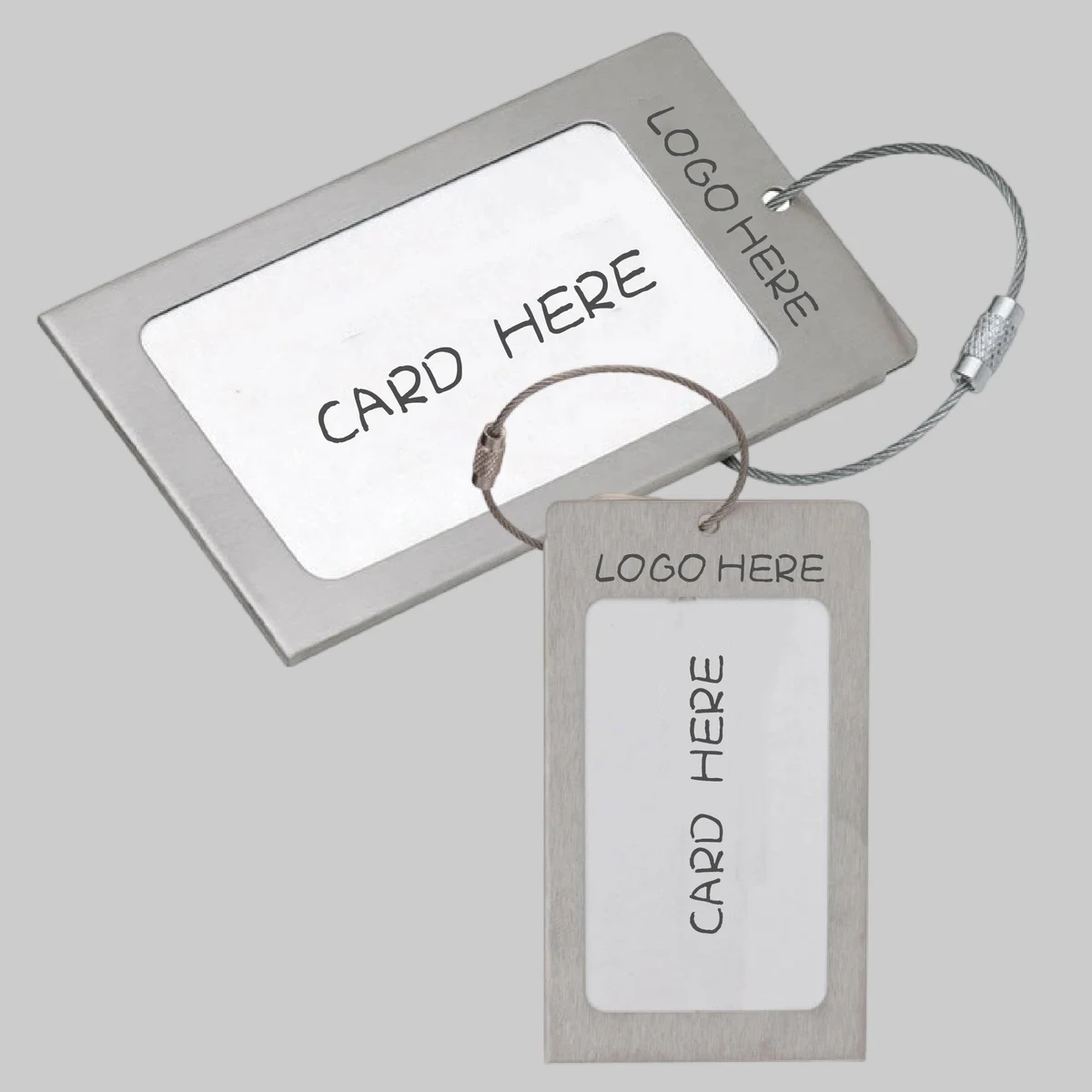 Rugged Brushed Steel Luggage Tag With Cable Strap 1