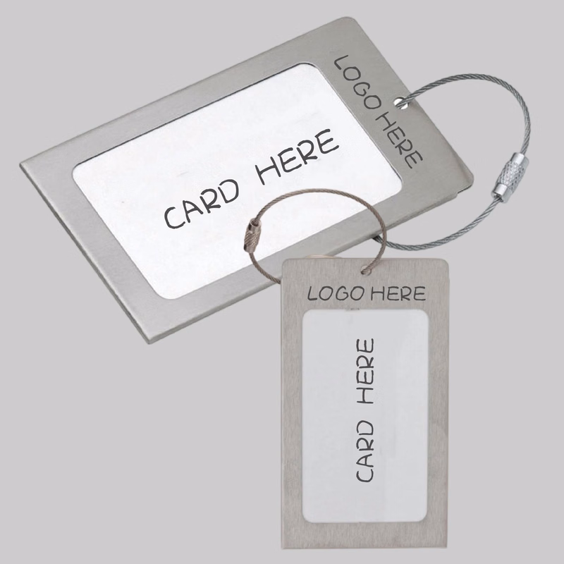 Rugged Brushed Steel Luggage Tag With Cable Strap