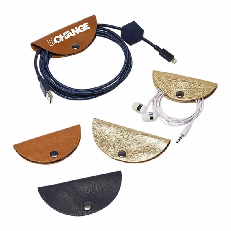 PU Leather Cable Organizer Pouch With Snap