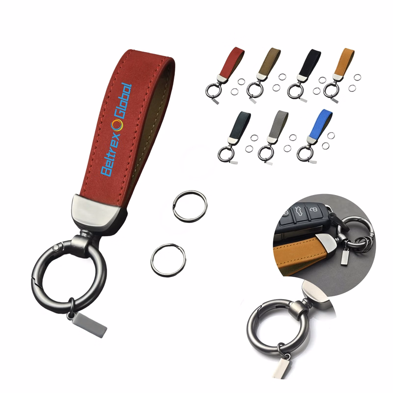 Stylish Leather Keychain with Zinc Alloy Design