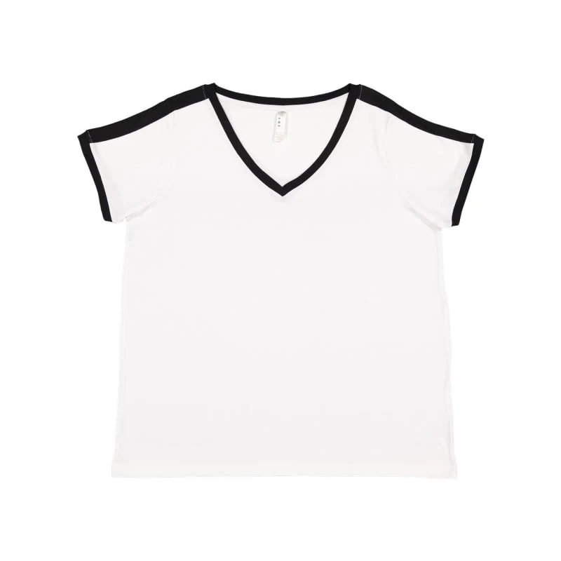 LAT Women's Curvy Retro Ringer Premium Jersey V-Neck Tee - 3832 1