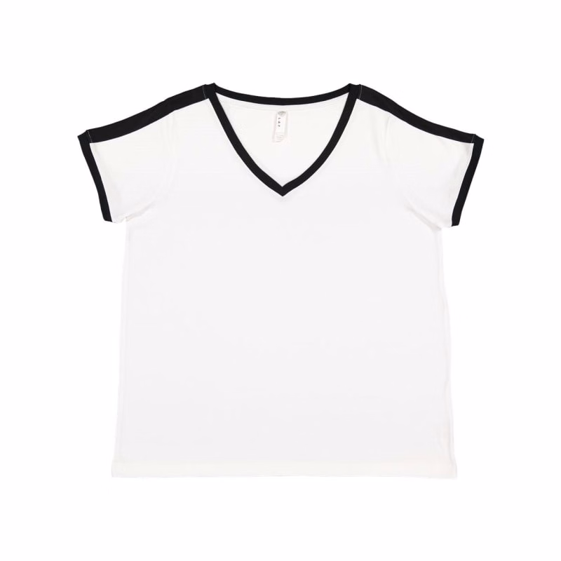 LAT Women's Curvy Retro Ringer Premium Jersey V-Neck Tee - 3832
