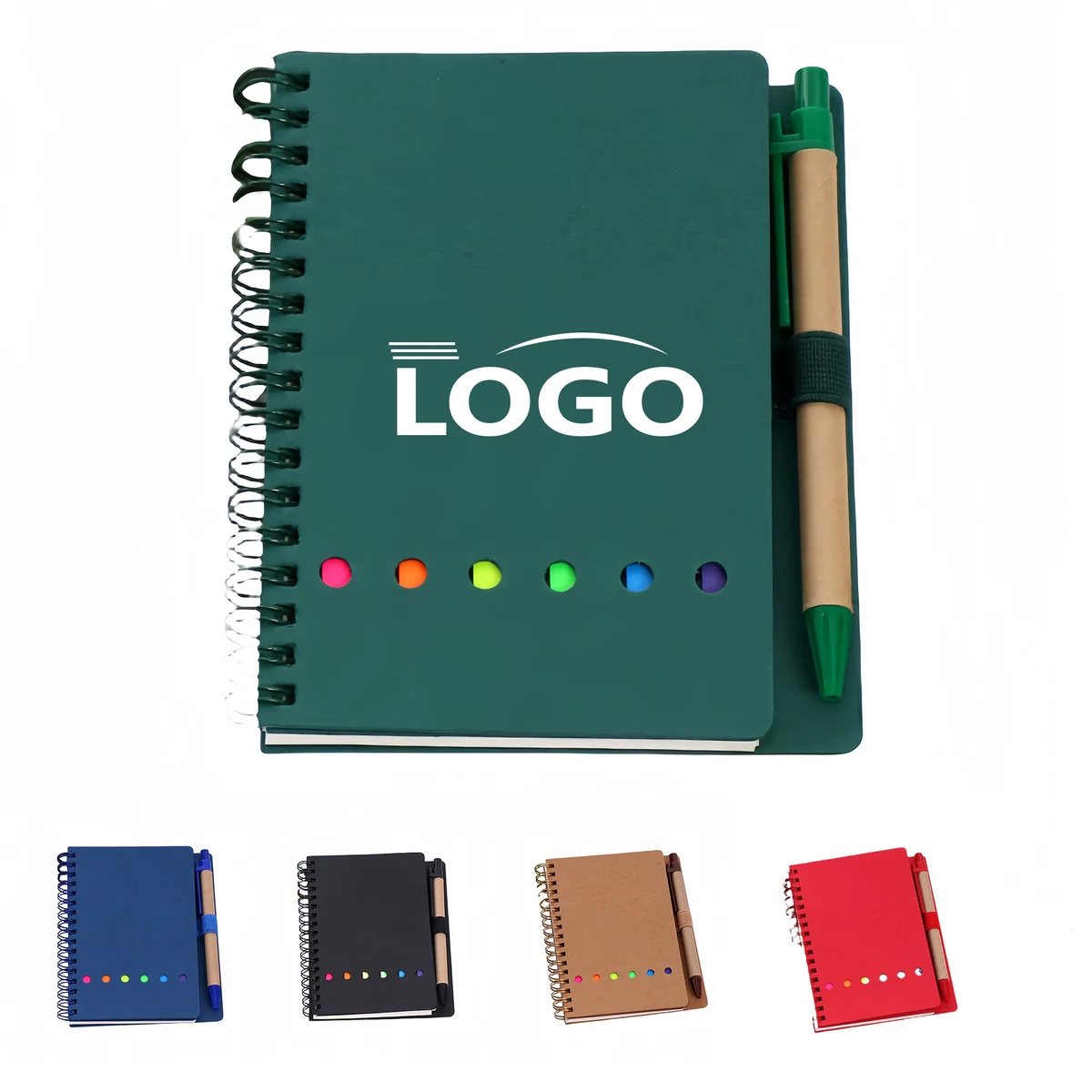Spiral notepad with pen and sticky notes, customizable logo 1
