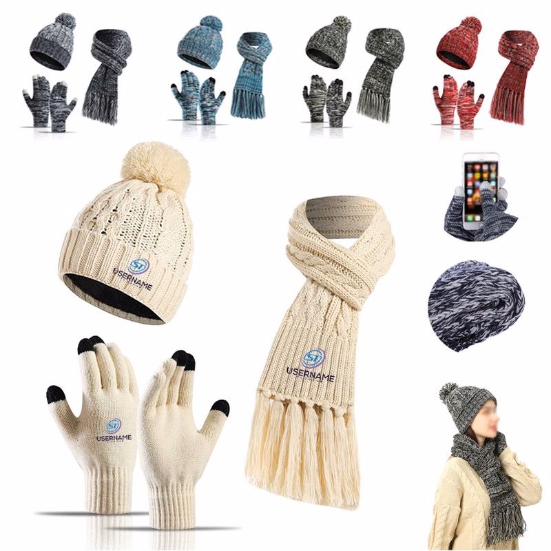 Women's 3 in1 Hat Gloves Scarf Set With Tassel