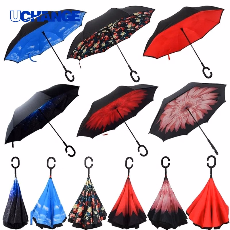 46-Inch Hands-Free Reverse Umbrella with C Handle