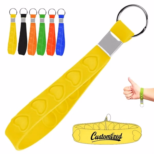 Custom Silicone Heart Pattern Wristband with Metal Keyring — Youth & Wellness Promo