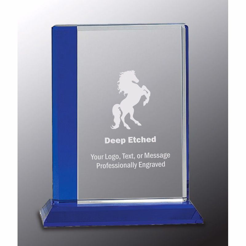 6 1/2" x 8" Blue Edge Crystal Award on Blue Base