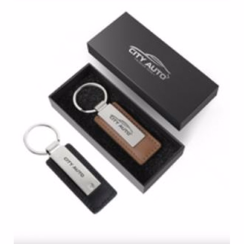 Leather And Silver Keyring With Gift Box