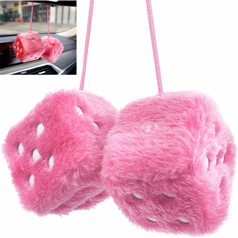 Square Mirror Hanging Couple Fuzzy Plush Dice
