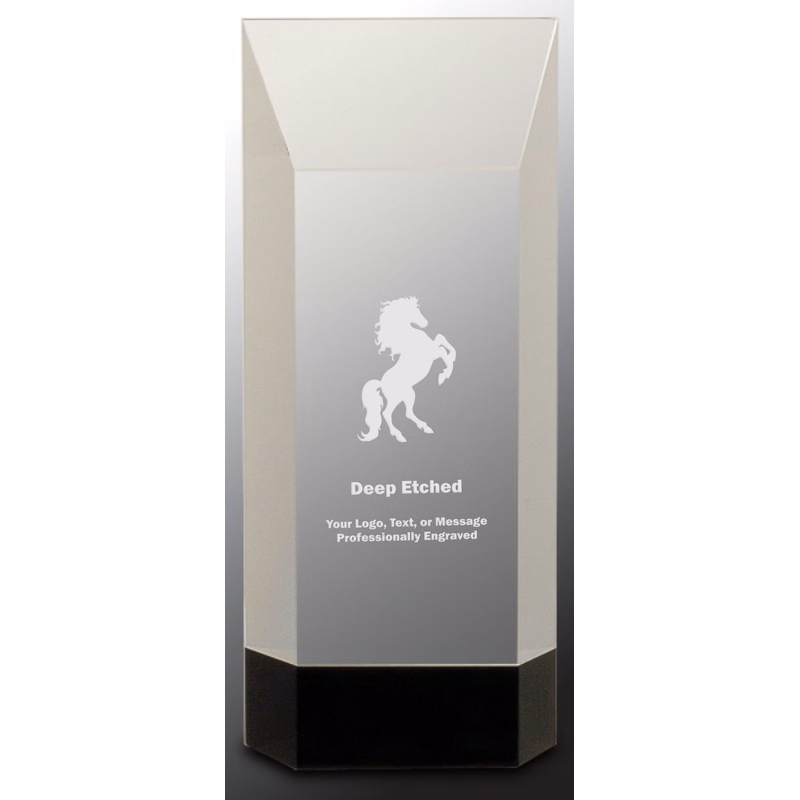 8 1/4" Clear Crystal Self-Standing Rectangle Award on Black Base