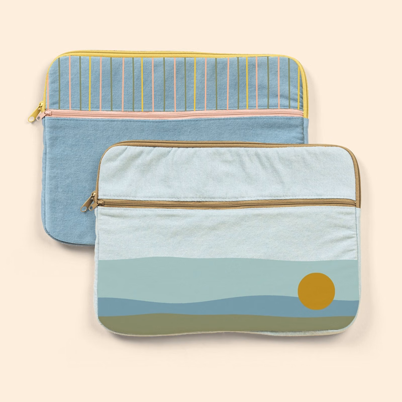 ZIPPERED POCKET LAPTOP SLEEVES - DENIM - SMALL - 13"