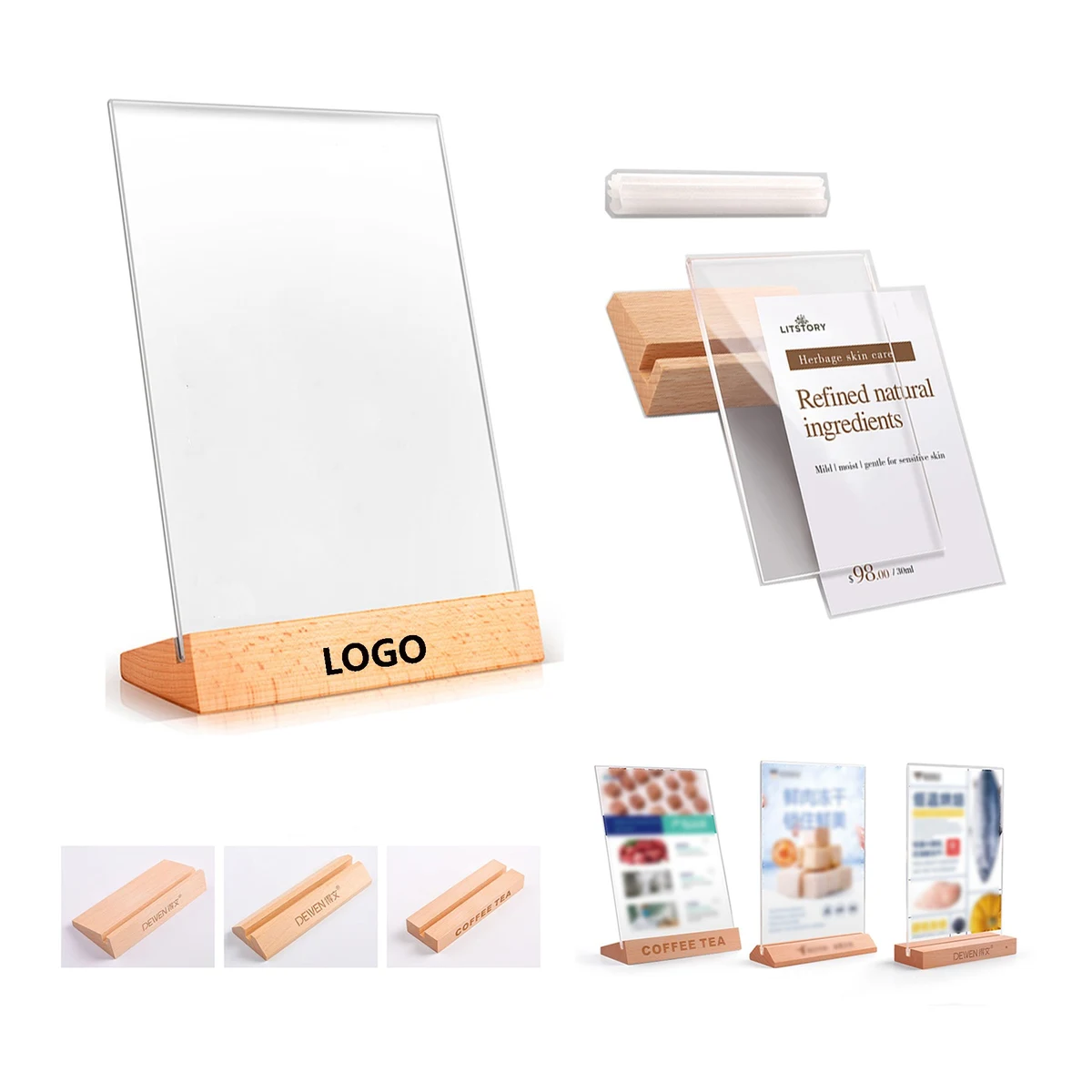 A6 Clear Acrylic Sign Wooden Base Holder 1