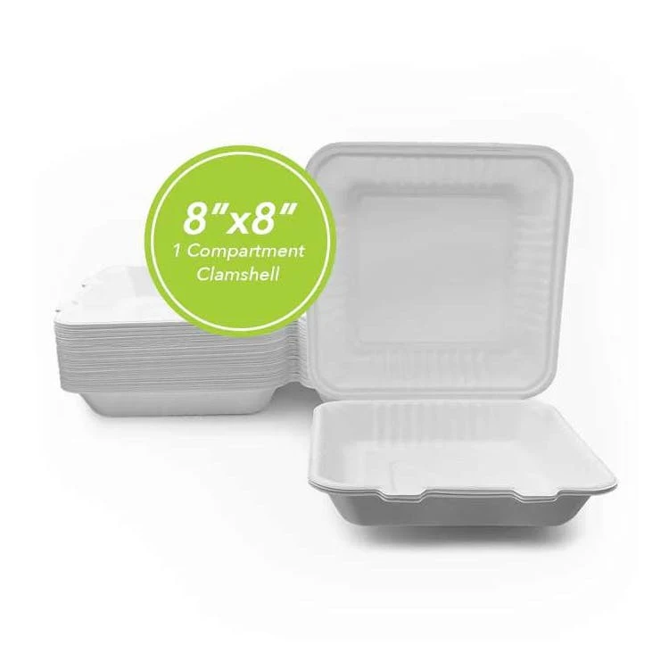 Three Leaf 8"x8" 1 Compartment Bagasse Clamshell 50 Pack 1