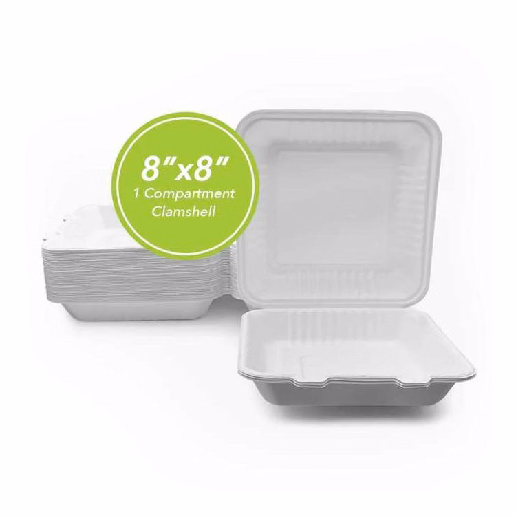 Three Leaf 8"x8" 1 Compartment Bagasse Clamshell 50 Pack