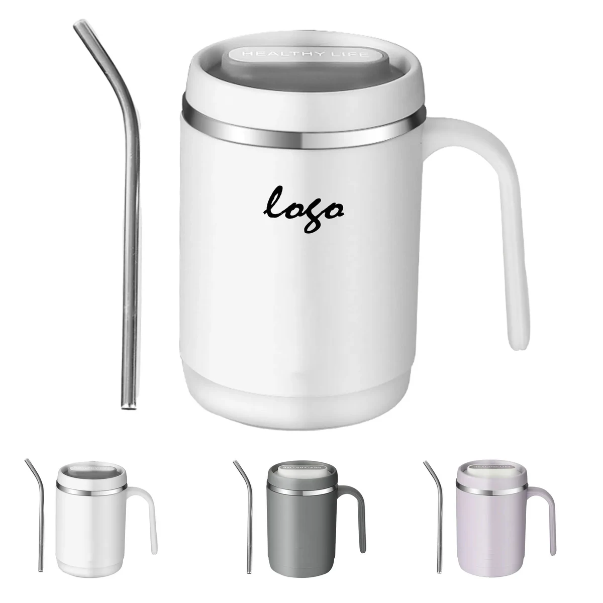 17oz Stainless Steel Insulated Mug with Lid and Curved Straw 1