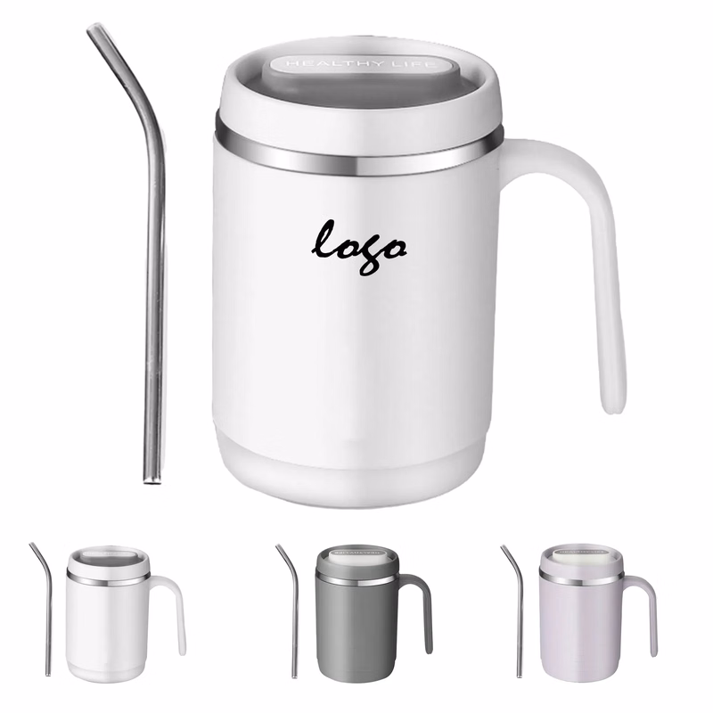 17oz Stainless Steel Insulated Mug with Lid and Curved Straw