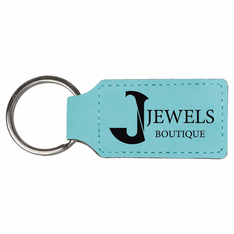Teal Leatherette Rectangle Keychain