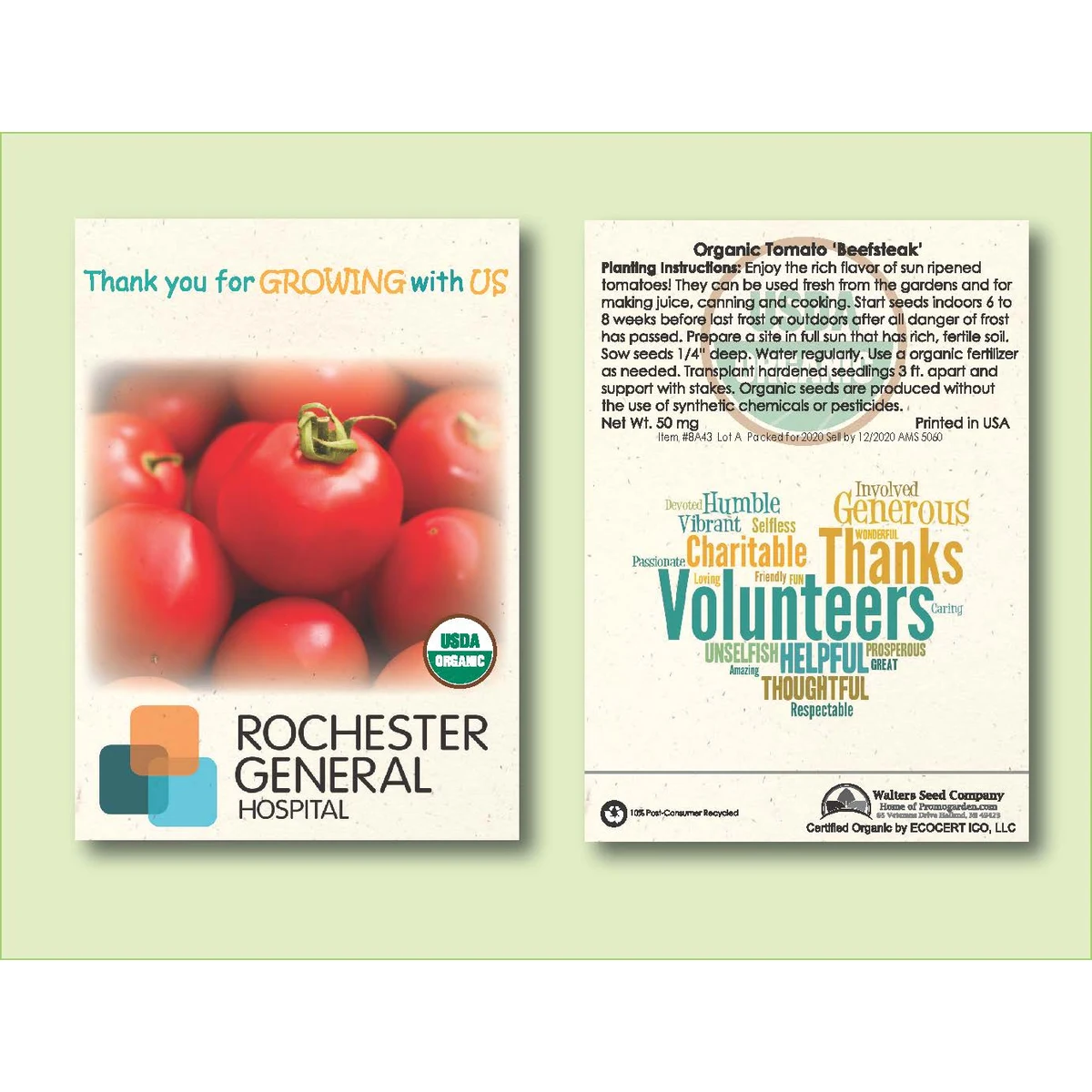 Organic Tomato Beefsteak Seed Packet - Standard Size 3.25" x 4.5" 1