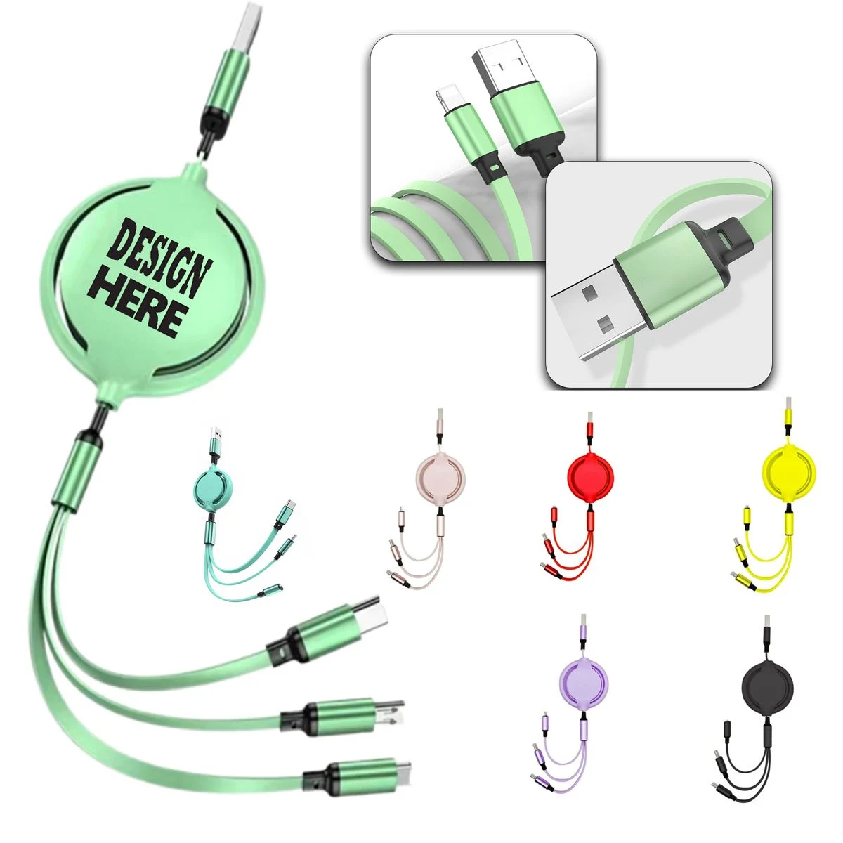 Portable Multi Device USB Charging Cord Reel 1