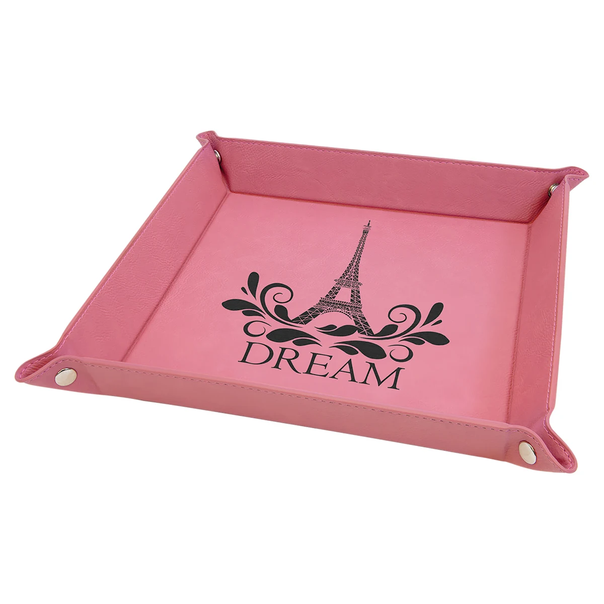 9" x 9" Pink Leatherette Snap Up Tray with Silver Snaps 1