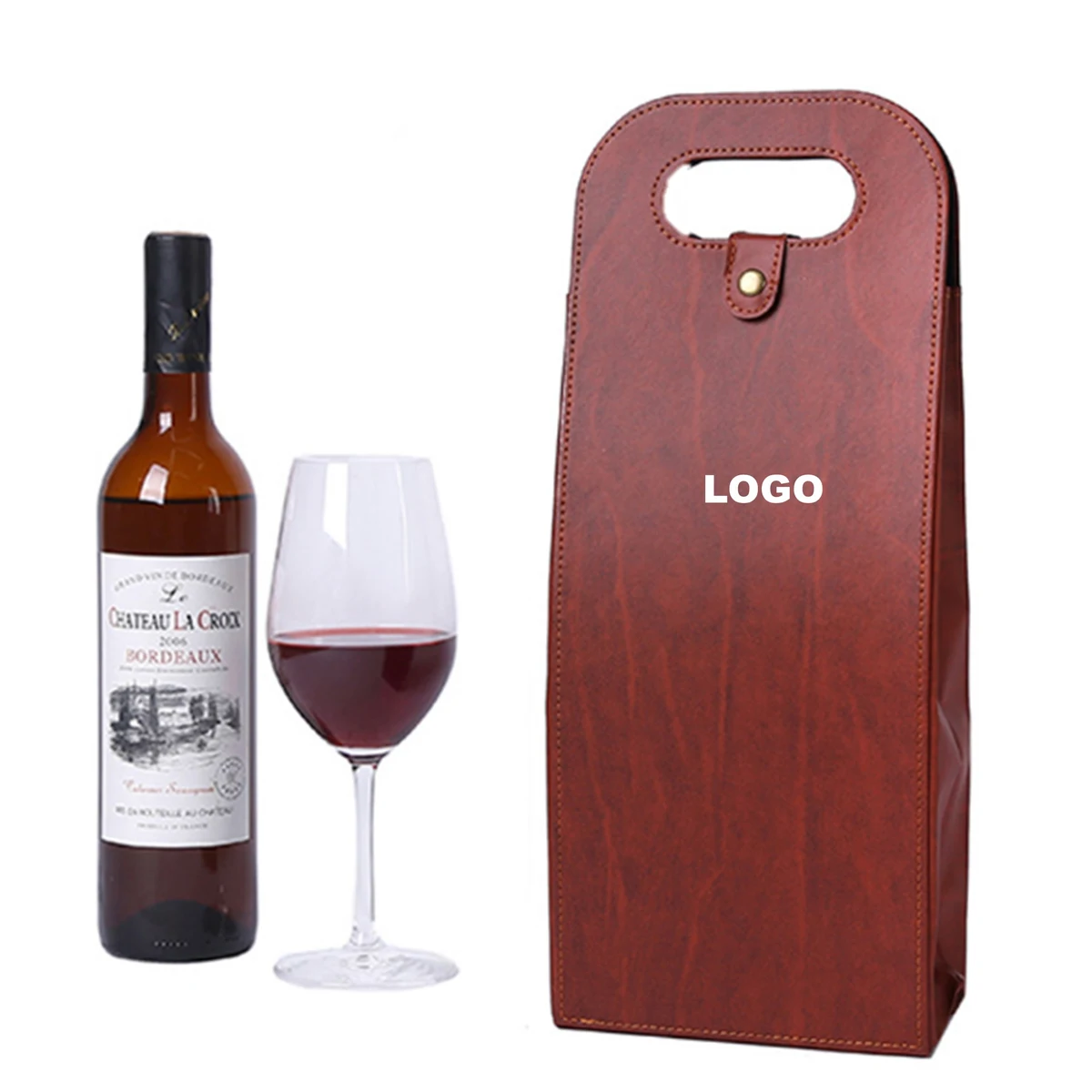 Custom Imitation Wood Grain Road Wine Tote Bag Gift Box 1