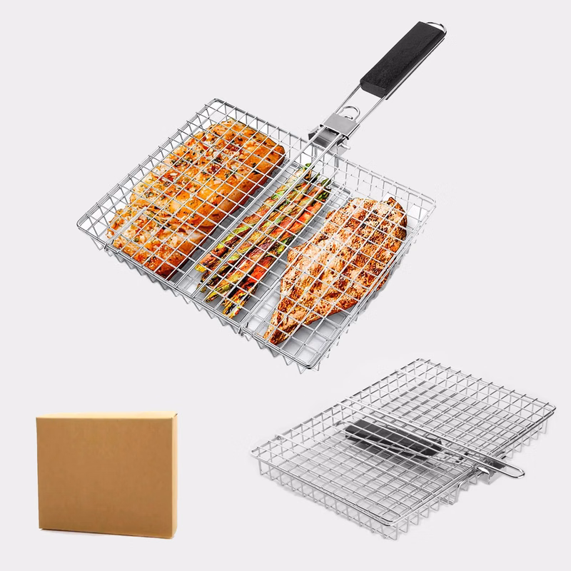 Folding Handle Barbecue Grill Basket Outdoor Rack