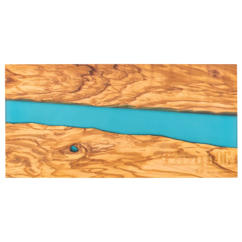 Clearance! Long Olive Wood & Blue Resin Serving Cutting Board 1