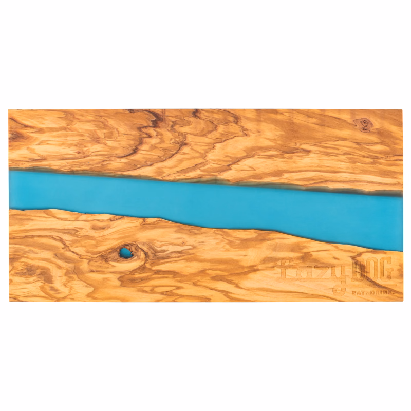 Clearance! Long Olive Wood & Blue Resin Serving Cutting Board