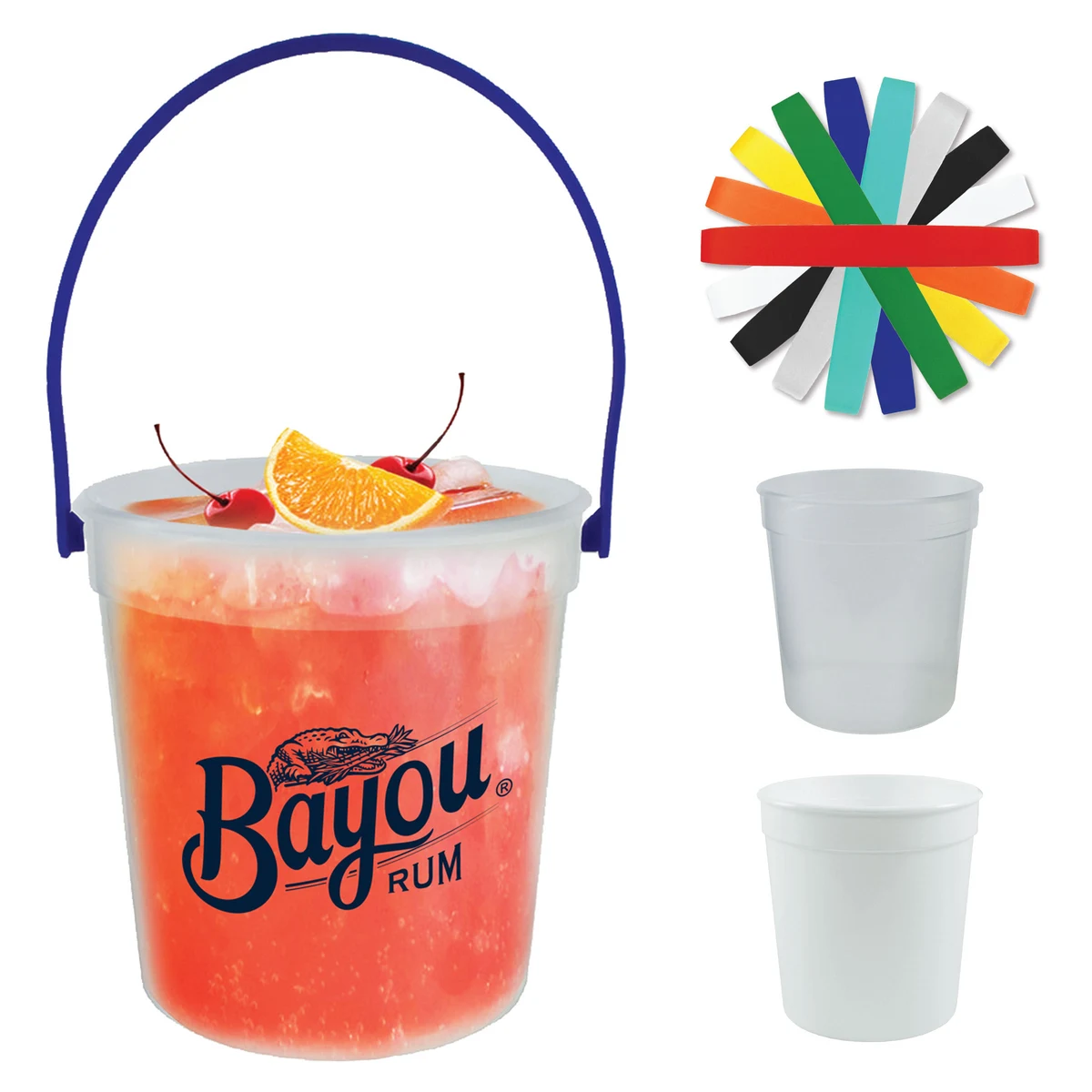32oz Plastic Rum Bucket with Mix and Match Color Handle 1