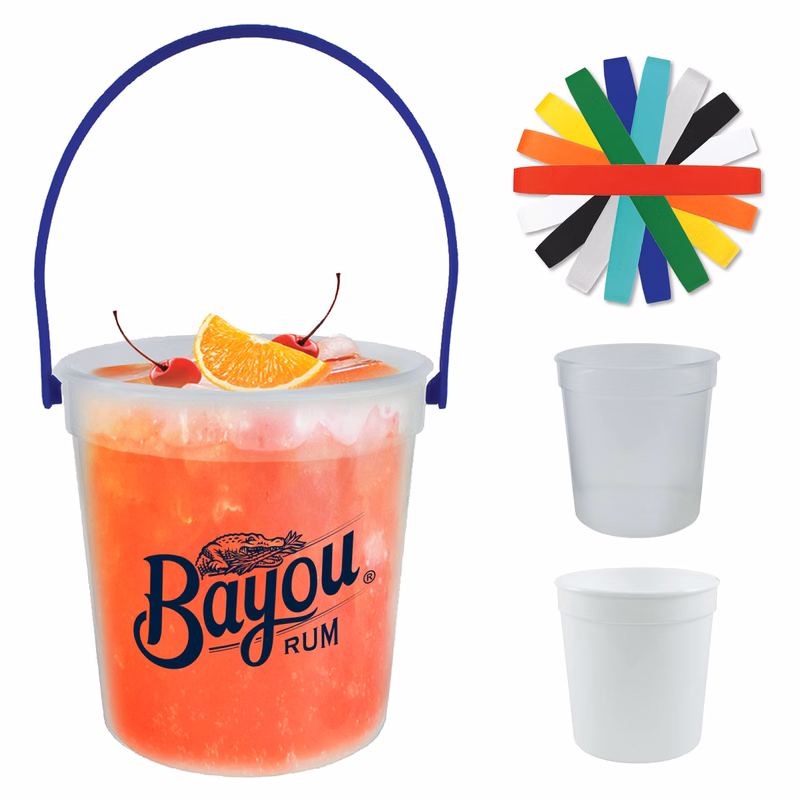 32oz Plastic Rum Bucket with Mix and Match Color Handle