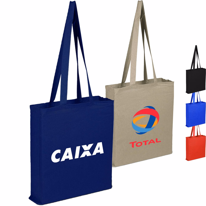 100% Cotton Canvas Sheeting Tote Bag w/ All Side Gusset USA Decorated (15" x 16")
