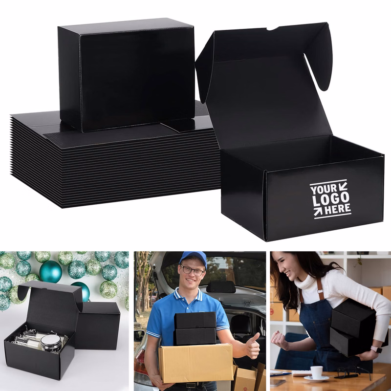 8x6x4 Inches Black Corrugated Cardboard Mailer Shipping Packaging Gift Box with Lid 