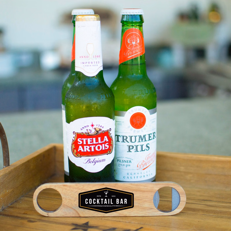Slim Profile Wood Bottle Opener with Integrated Metal Jaw