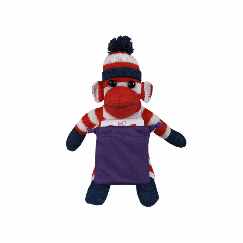 soft plush Patriotic Sock Monkey with gift card sack