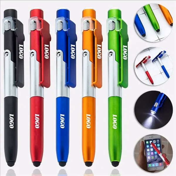 Custom 4-In-1 Multifunction Tech Pen with LED & Phone Holder — Corporate